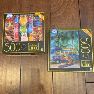 Two 500-pc MB puzzles: “Peru” and “Caribbean Island Surf Mood”